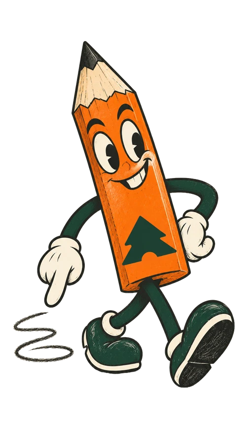 The Boho pencil character drawing a playful line